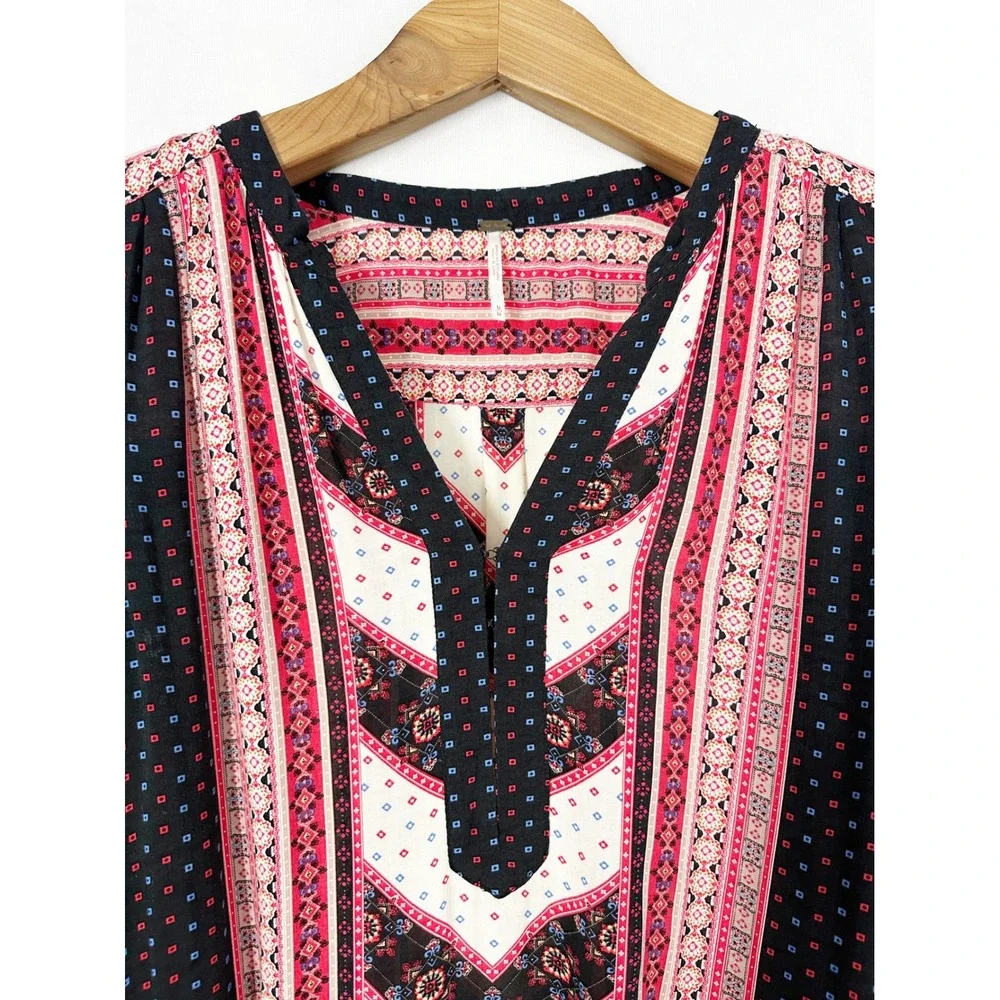 Free People Peace Maker‎ Long Sleeve Geometric Black Dress Women's Size Medium